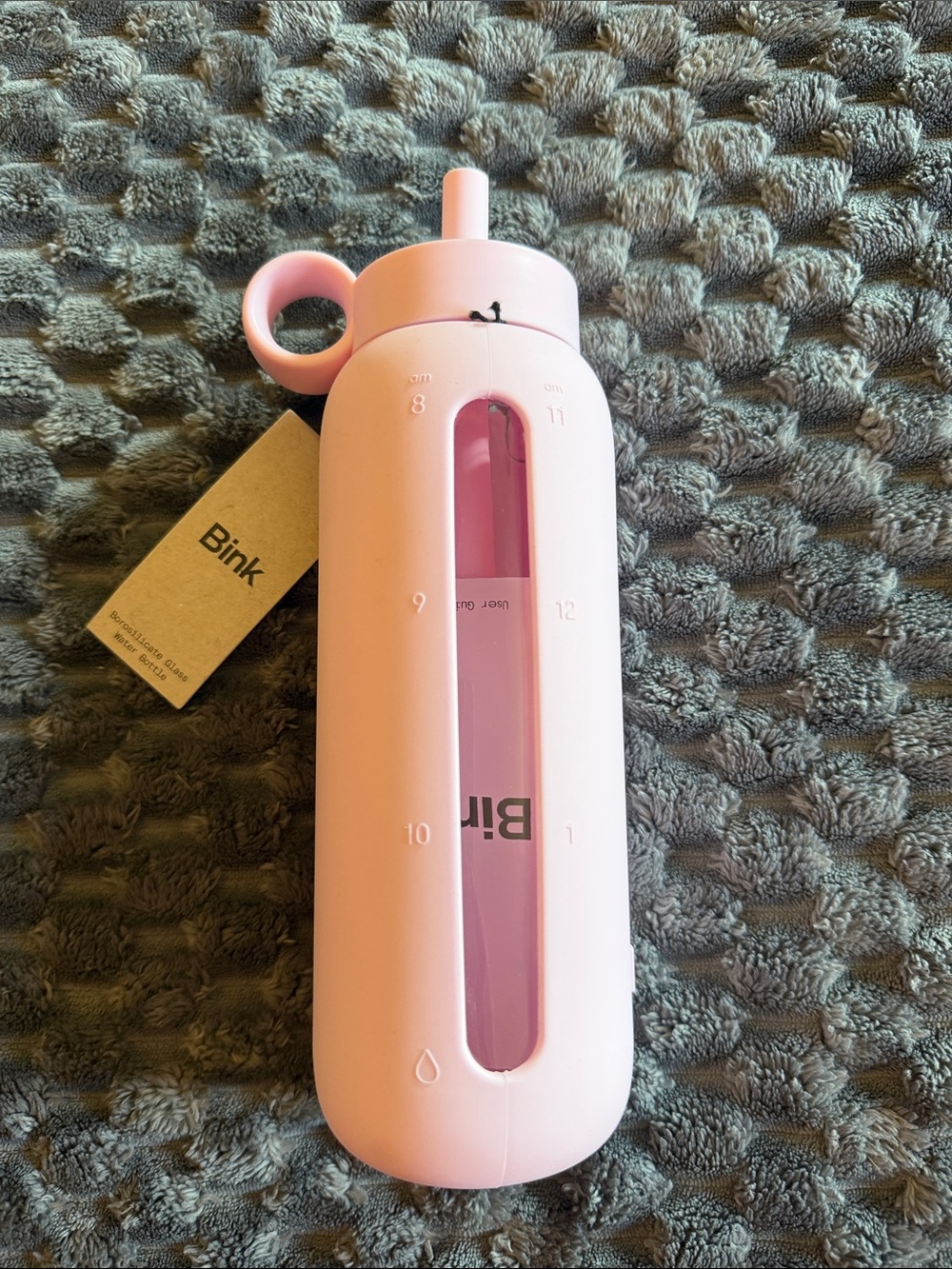 Bink glass water bottle with  Soft Pink Silicone cover and  Carry Loop 21 ounce